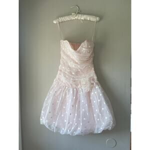 Steppin' Out Vintage 80's Mini Dress - Pink Polka Dot Strapless Mini Bubble Hem